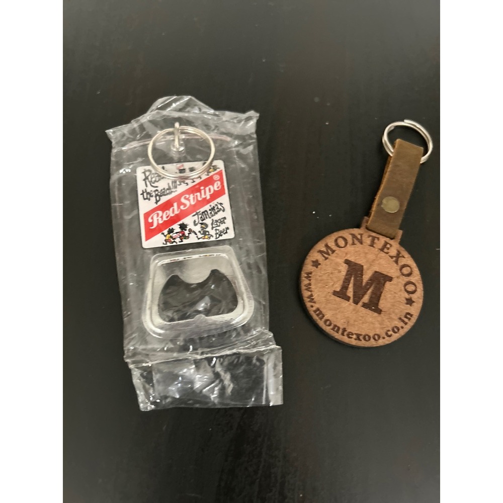 Keychain Bottle Opener Red Stripe Beer Jamaica Lager Montexoo Leather Key Ring
